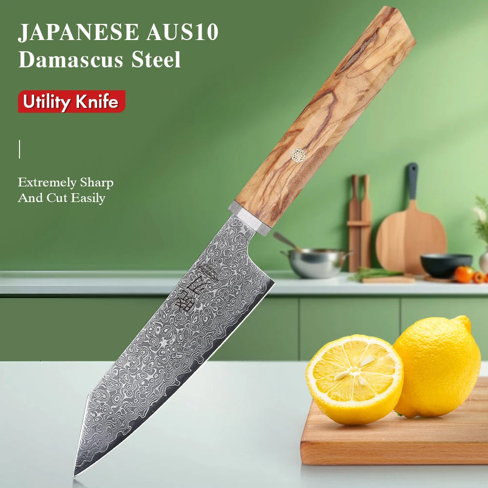 Couteau utilitaire japonais de 13cm 67 couches Damas faits à la main