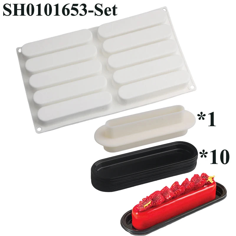 Moules à gâteau en silicone 10 cellules Forme de longue bande