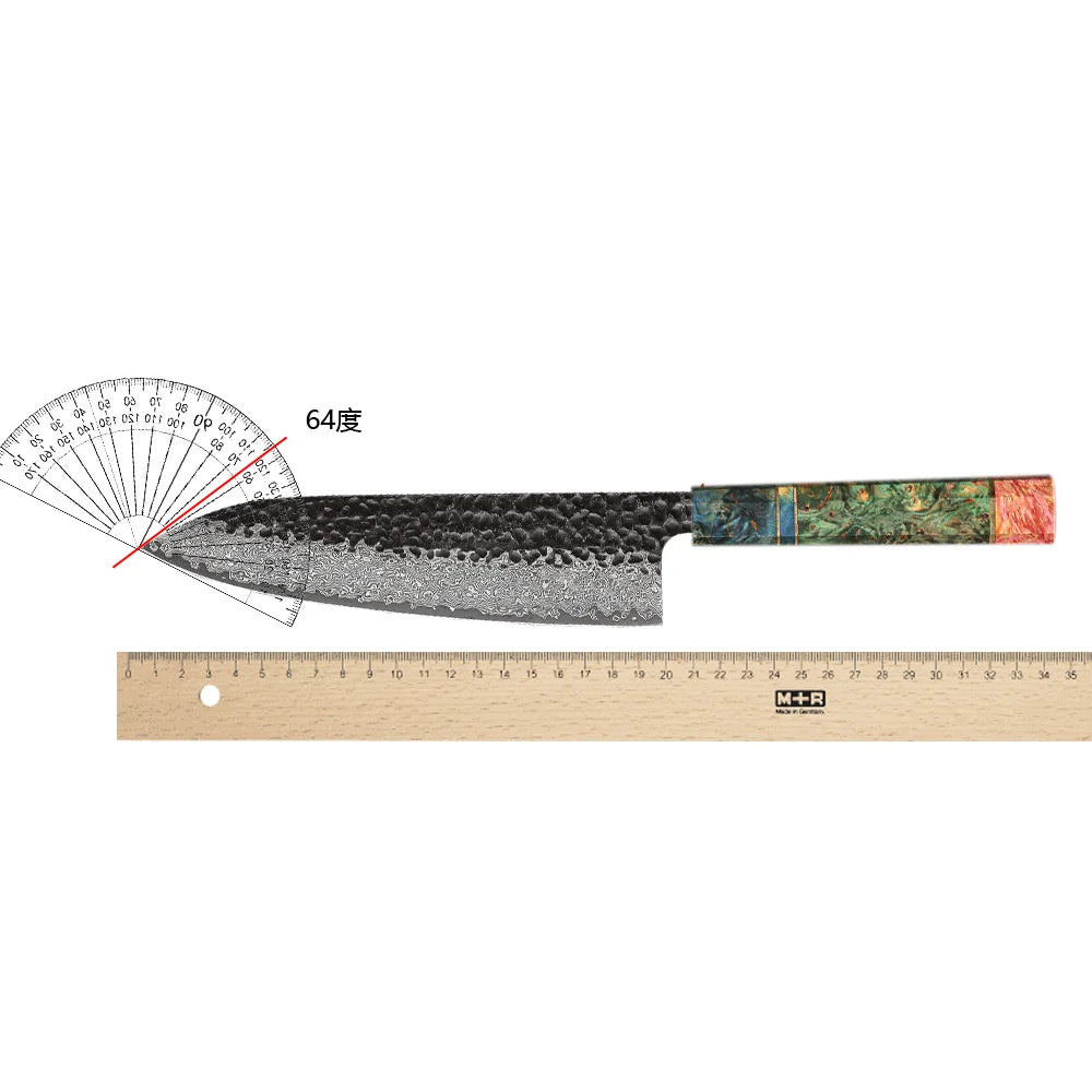 Couteau de cuisine japonais Couteau de chef en acier Damas VG10 forgé à la main de 20 cm