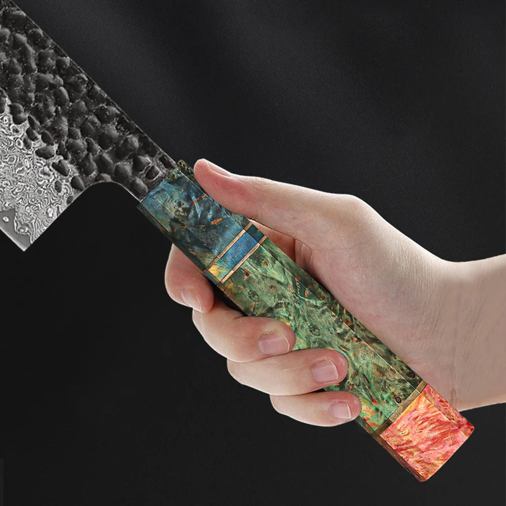 Couteau de cuisine japonais Couteau de chef en acier Damas VG10 forgé à la main de 20 cm