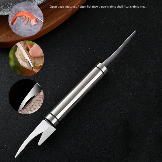 1pc Multifonctionnel 6 en 1 Éplucheur de crevettes Couteau à poisson en acier inoxydable Ligne de crevettes  Outils de cuisine