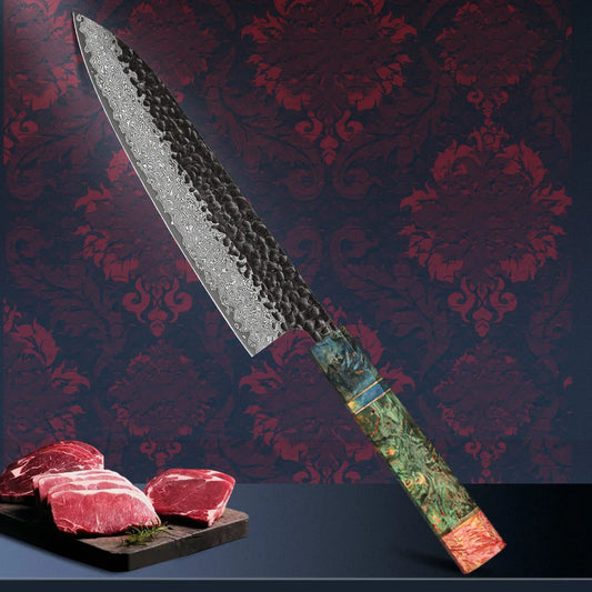 Couteau de cuisine japonais Couteau de chef  en acier Damas VG10 forgé à la main de 20 cm