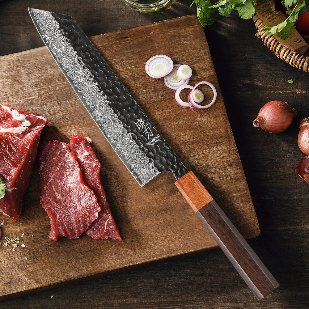 Couteau de chef japonais Kiritsuke de 21cm couteau de cuisine professionnel forgé à la main en acier Damas  VG10 Couteaux de cuisine professionnels