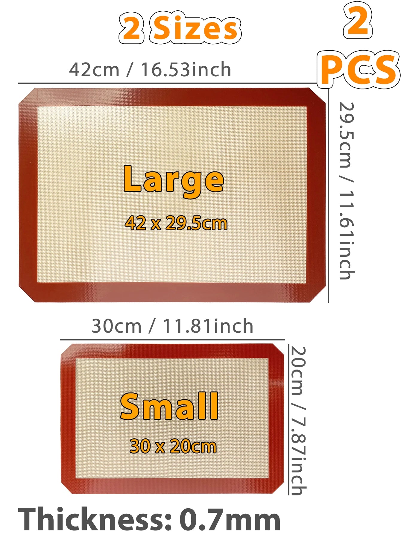 1PC, 2PCS Tapis de cuisson en silicone pour four, 2 tailles 30/42cm, plaques de cuisson antiadhésives et résistantes à la chaleur